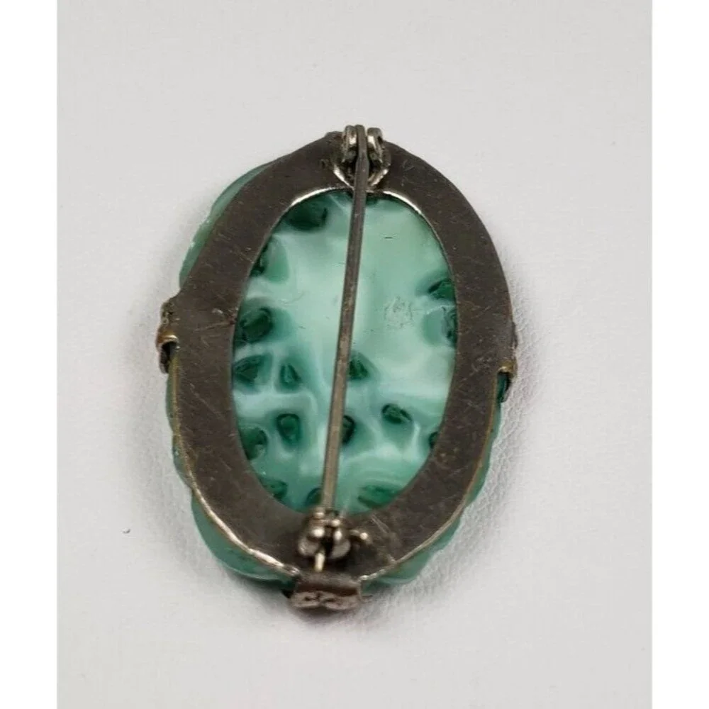 Vintage 1900 - 1920 Art Deco Carved Butterfly Jadeite Jade Silver Tone Brooch - Picture 11 of 14